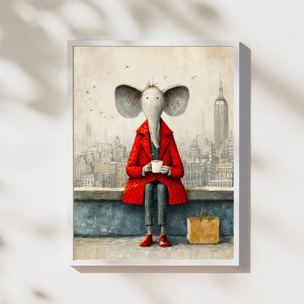 Elephant Drinking Coffee Poster – Urban Wall Art Print