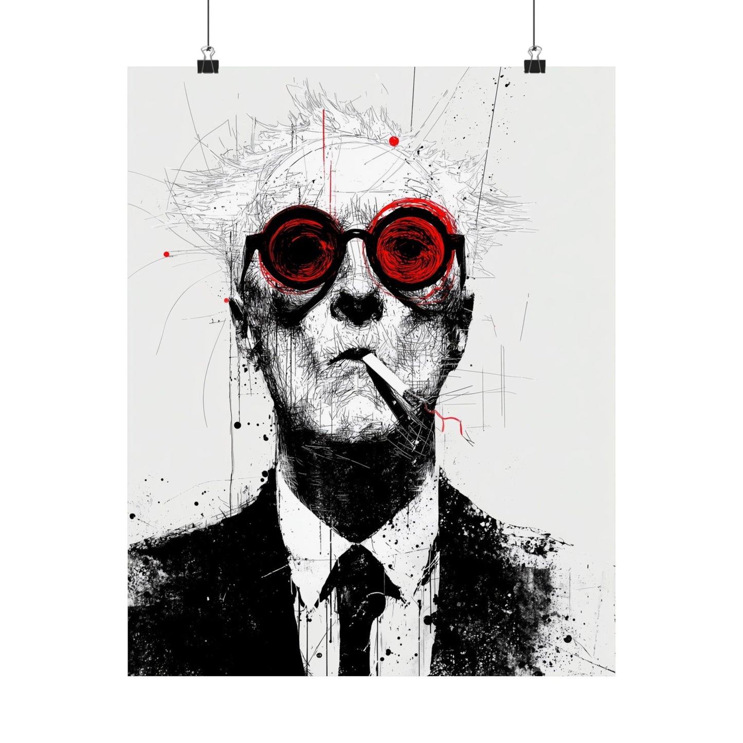 Red Glasses Man Poster – Modern Abstract Portrait Wall Art Print in Black and White