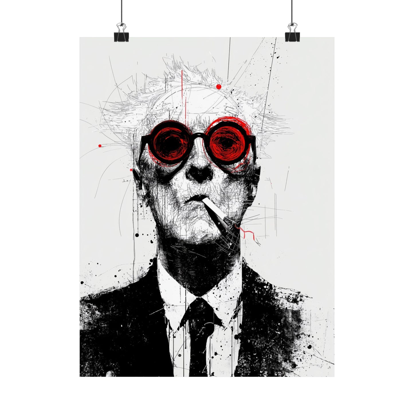 Red Glasses Man Poster – Modern Abstract Portrait Wall Art Print in Black and White