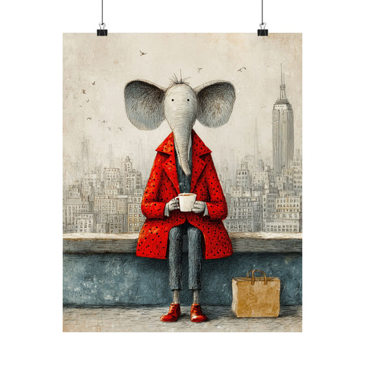 Elephant Drinking Coffee Poster – Urban Wall Art Print