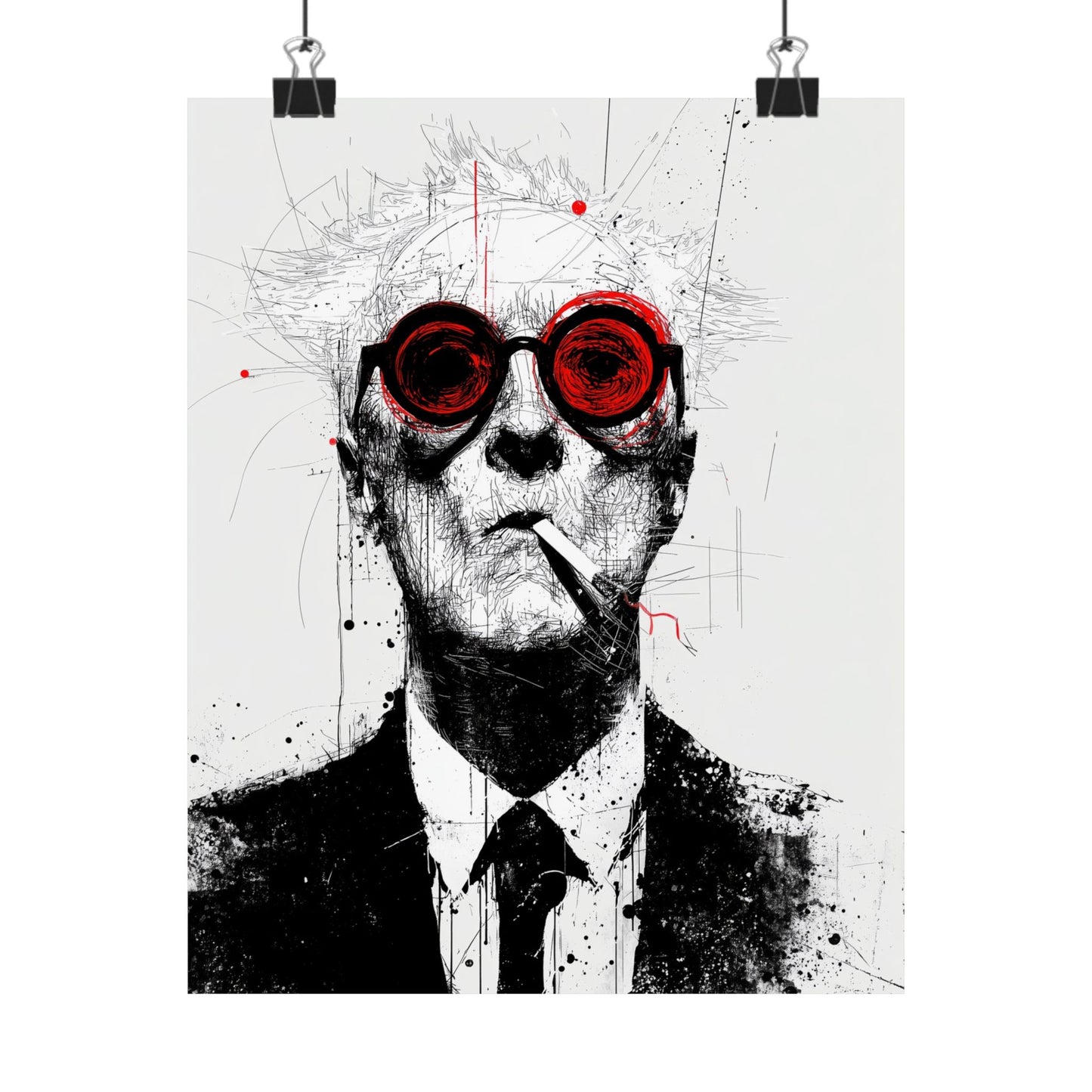 Red Glasses Man Poster – Modern Abstract Portrait Wall Art Print in Black and White