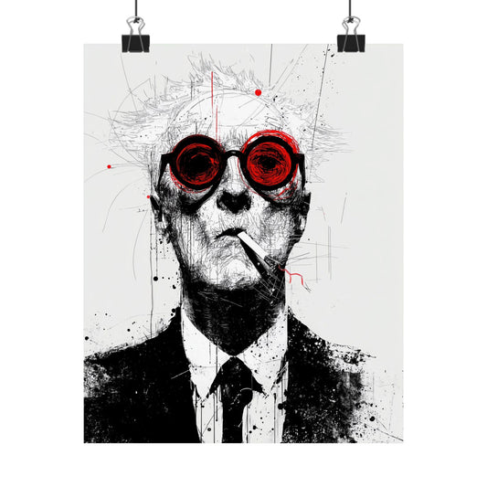 Red Glasses Man Poster – Modern Abstract Portrait Wall Art Print in Black and White