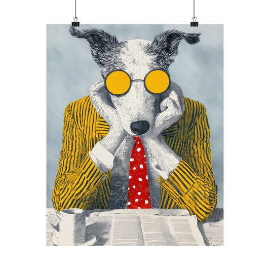 Dog Reading Newspaper Poster – Funny Animal Wall Art Print for Modern Home Decor